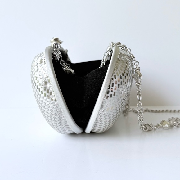 Vintage St. John Silver Satin Sequin Paillette Convertible Clutch Evening Bag